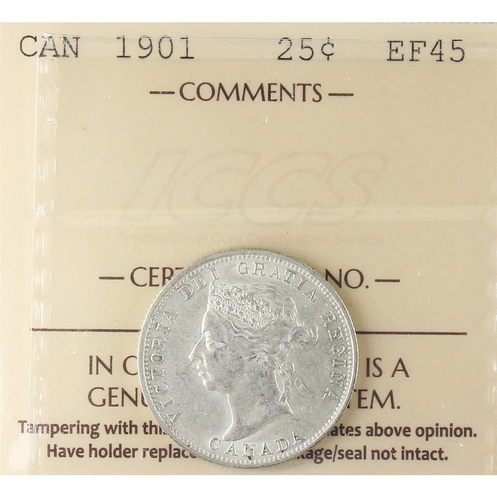 1901 Canada 25-cents ICCS Certified EF45