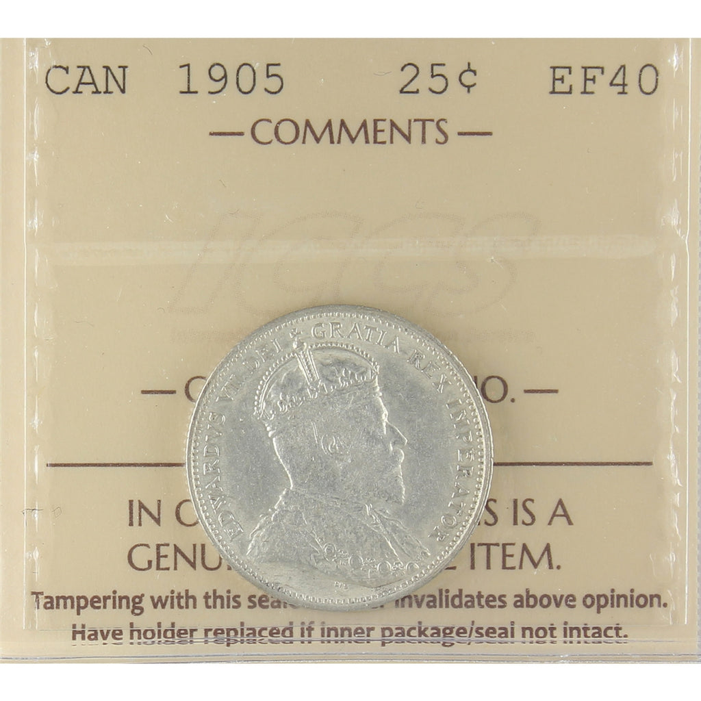 1905 Canada 25-cents ICCS Certified EF40