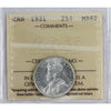 1931 Canada 25-cents ICCS Certified MS62 (XXR 599)