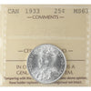 1933 Canada 25-cents ICCS Certified MS63
