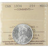 1934 Canada 25-cents ICCS Certified MS60 (XZD 195)