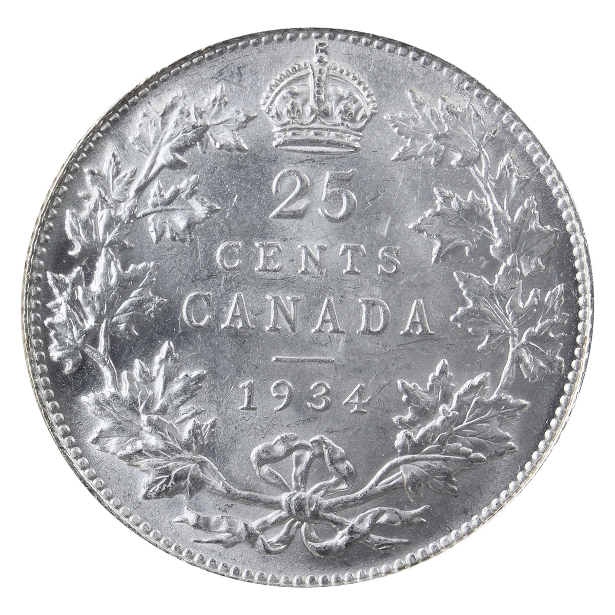 1934 Canada 25-cents ICCS Certified MS60 (XZD 195)