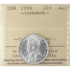 1934 Canada 25-cents ICCS Certified AU55