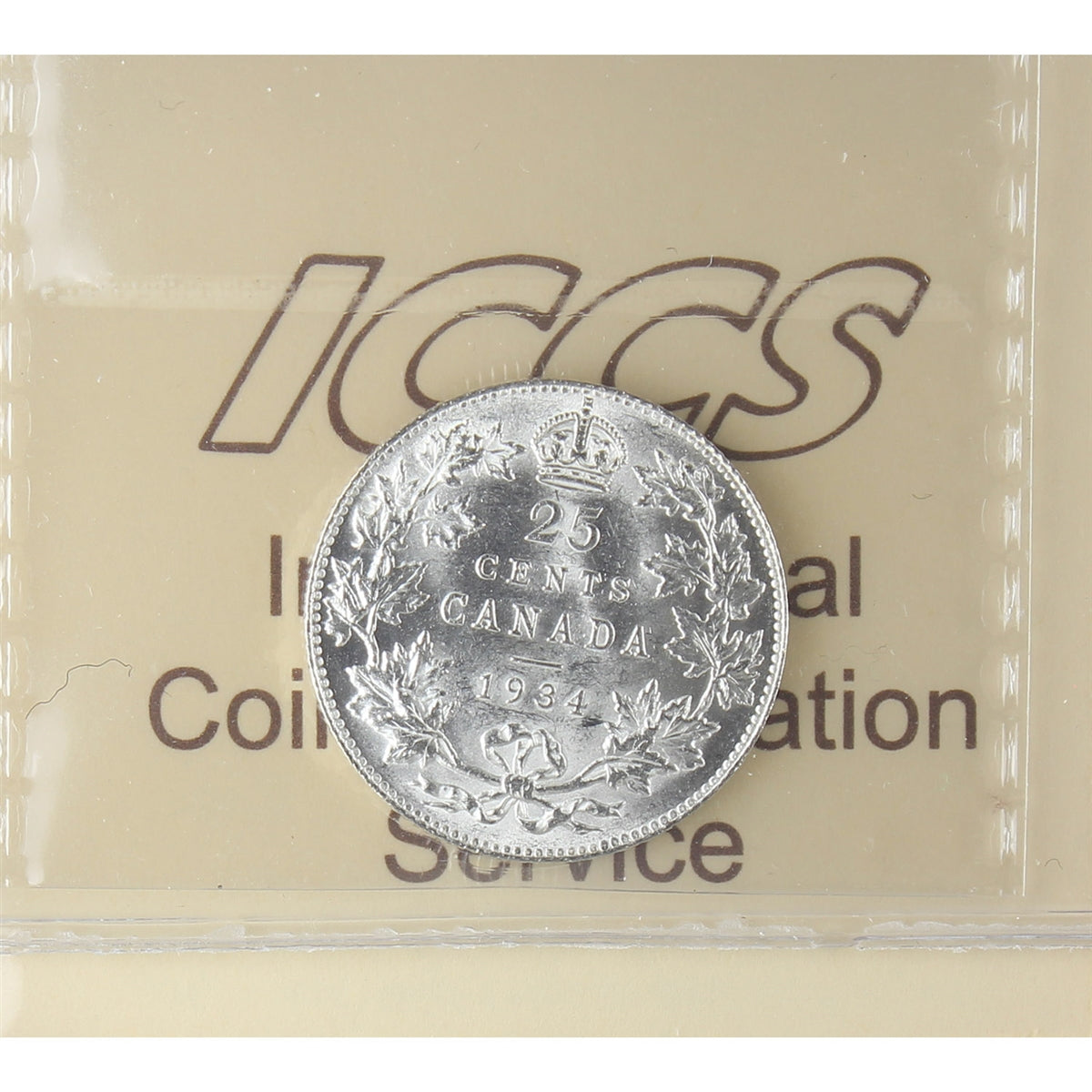 1934 Canada 25-cents ICCS Certified AU55