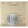 1934 Canada 25-cents ICCS Certified AU50