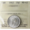 1942 Canada 25-cents ICCS Certified MS65 (XVI 065)