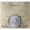 1943 Canada 25-cents ICCS Certified MS64