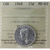 1948 Canada 25-cents ICCS Certified MS63