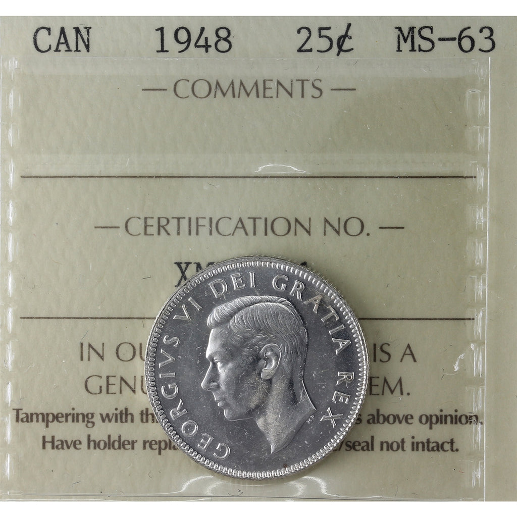 1948 Canada 25-cents ICCS Certified MS63