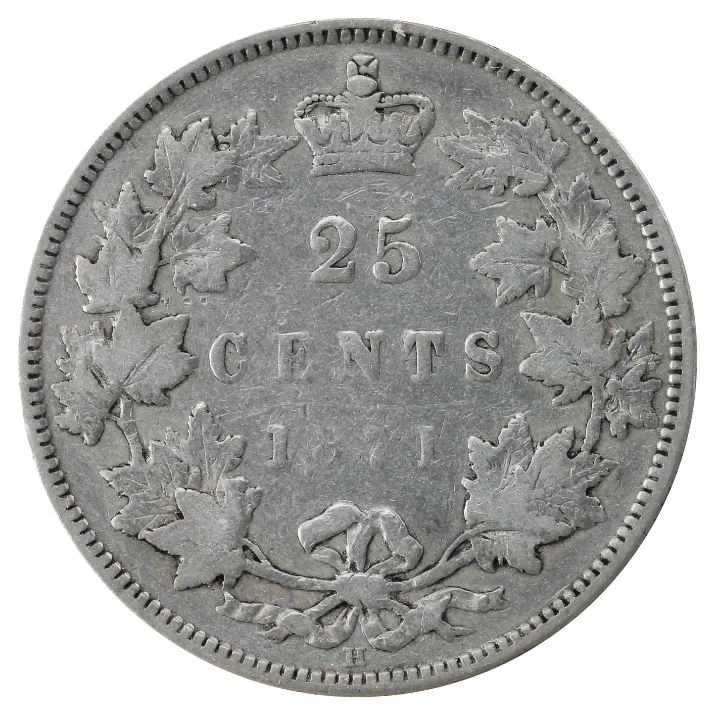 1871H Obv. 2 Canada 25-cents ICCS Certified VG8