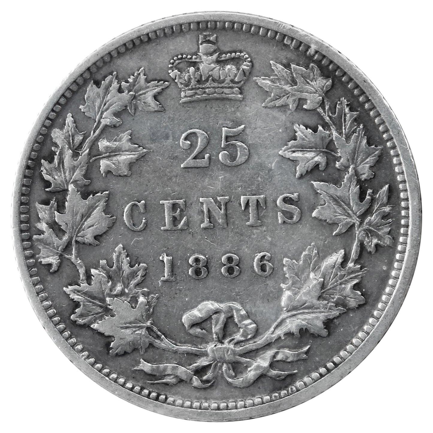 1886 6/3, Obv. 5, Long Bough Ends Canada 25-cents ICCS Certified F15