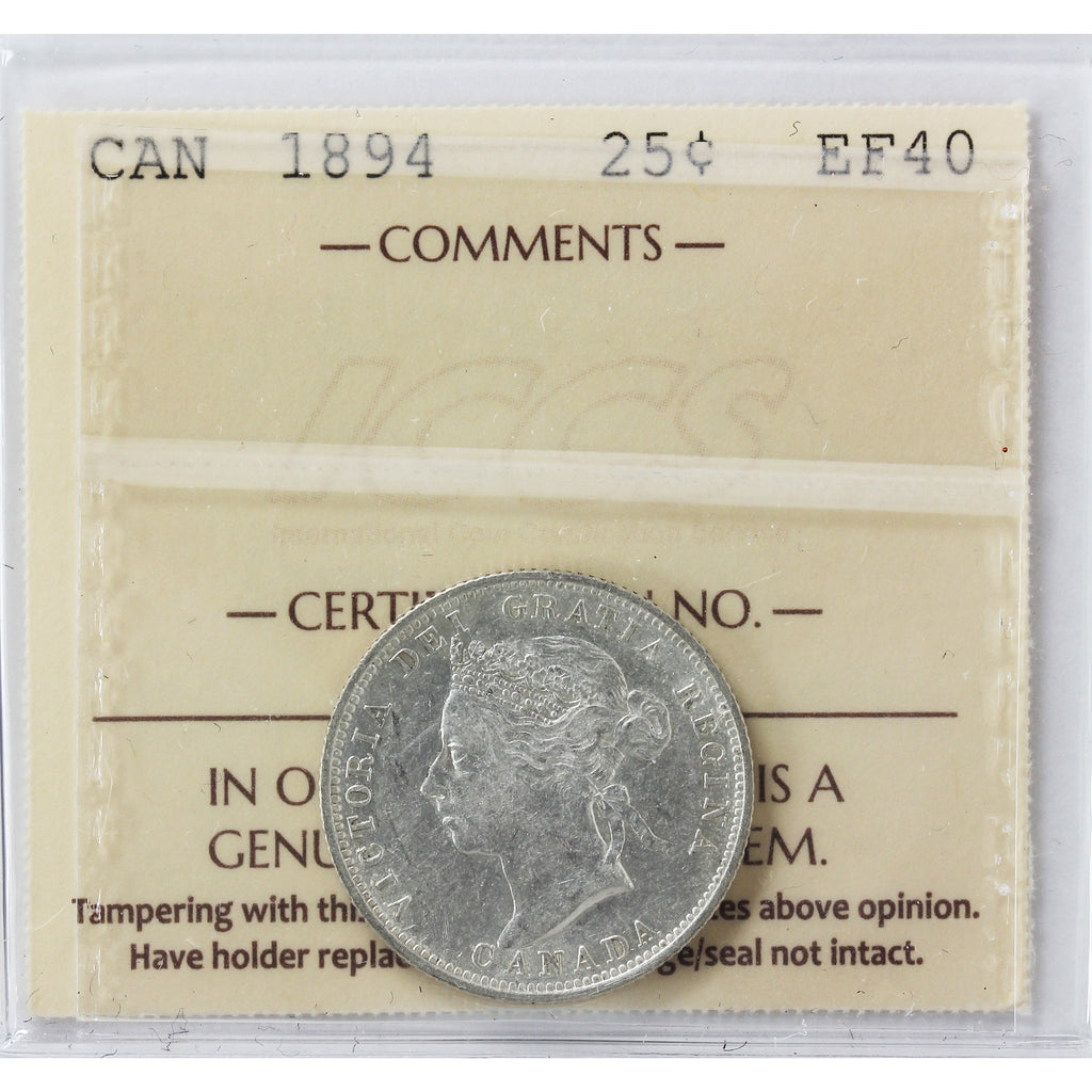 1894 Canada 25-cents ICCS Certified EF40