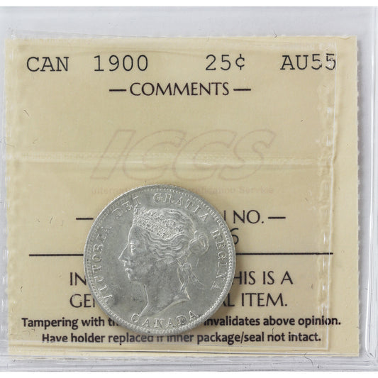 1900 Canada 25-cents ICCS Certified AU-55