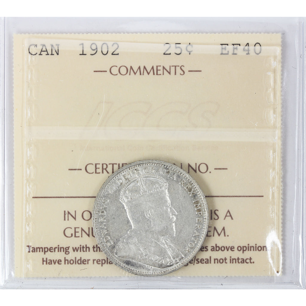 1902 Canada 25-cents ICCS Certified EF40