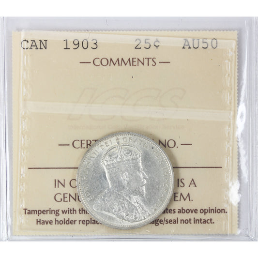 1903 Canada 25-cents ICCS Certified AU50