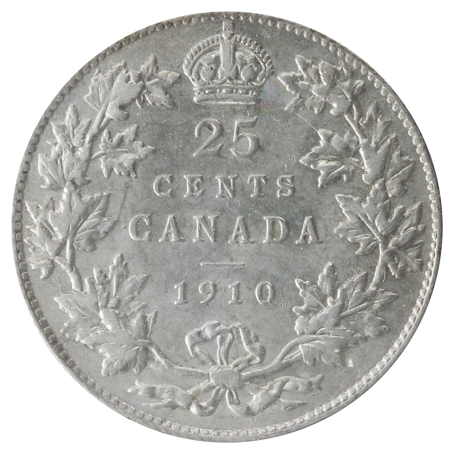 1910 Canada 25-cents ICCS Certified AU-55