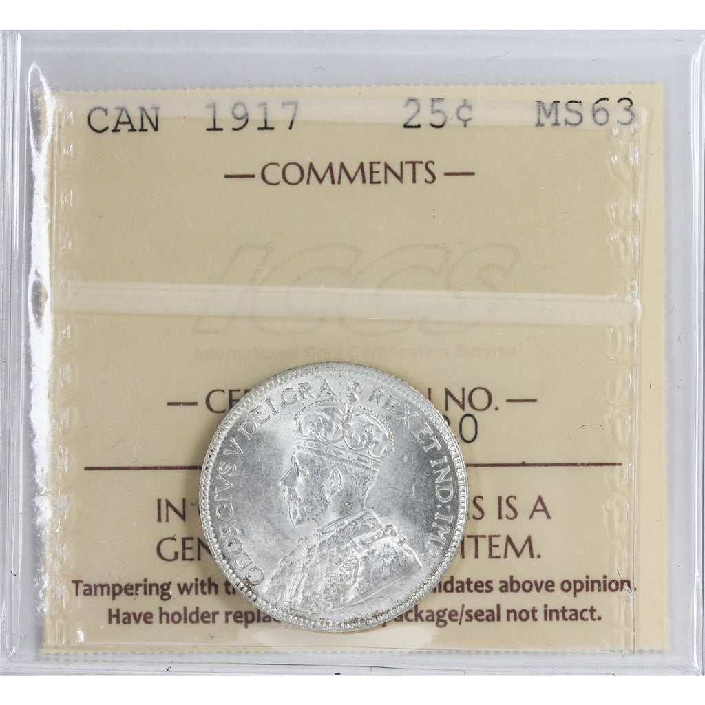 1917 Canada 25-cents ICCS Certified MS63 (XXR 590)