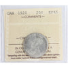 1920 Canada 25-cents ICCS Certified EF45