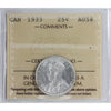 1933 Canada 25-cents ICCS Certified AU58