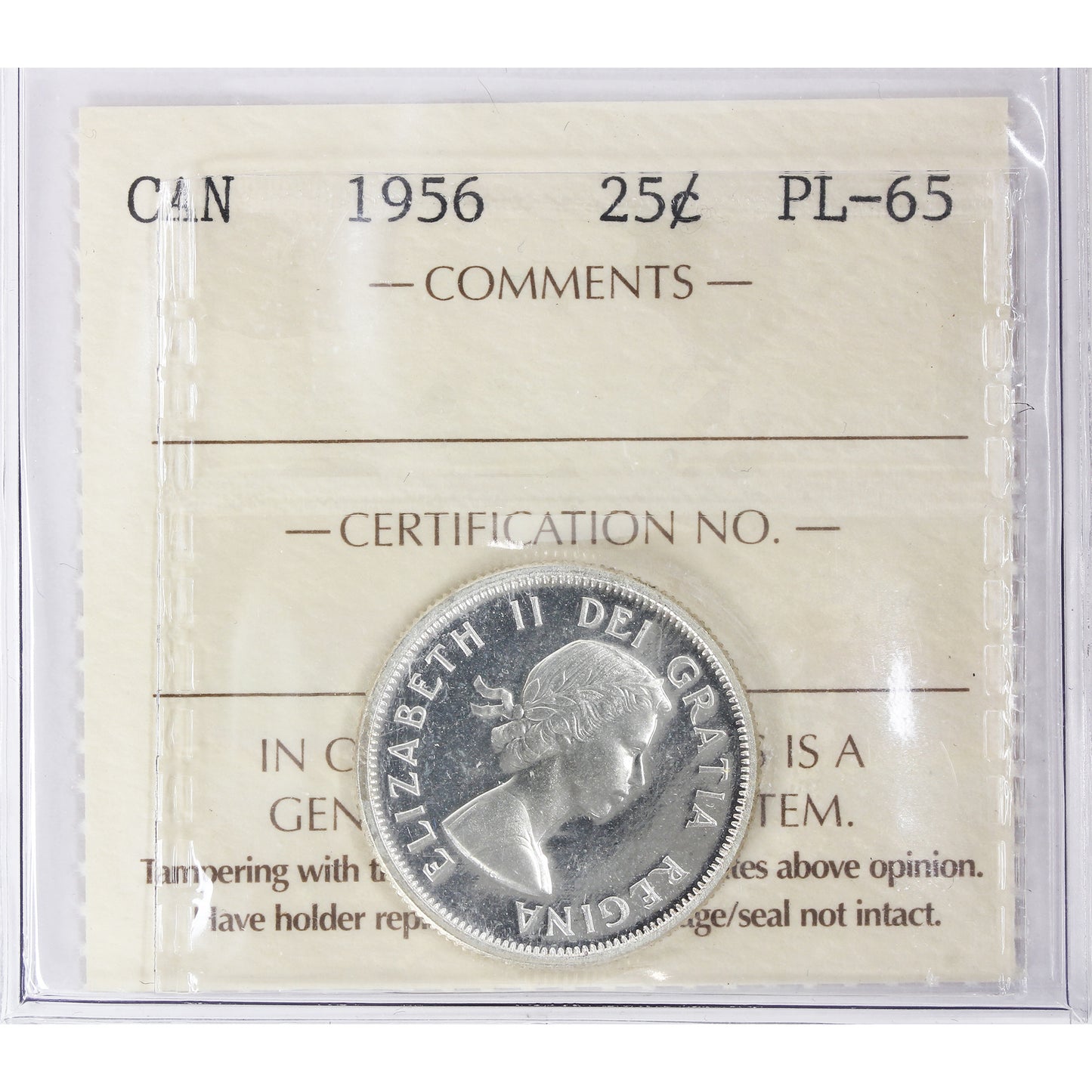 1956 Canada 25-cents ICCS Certified PL65