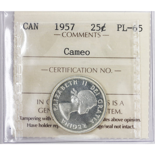 1957 Canada 25-cents ICCS Certified PL-65 Cameo