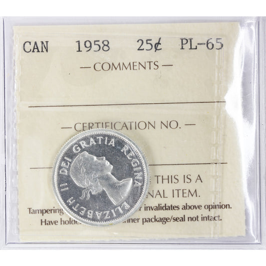 1958 Canada 25-cents ICCS Certified PL-65