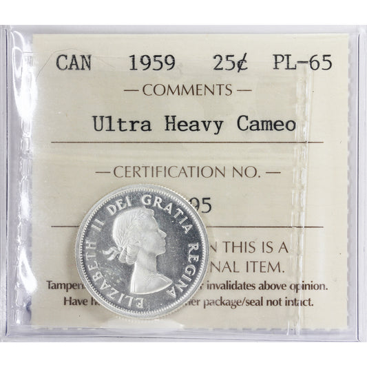 1959 Canada 25-cents ICCS Certified PL-65 Ultra Heavy Cameo