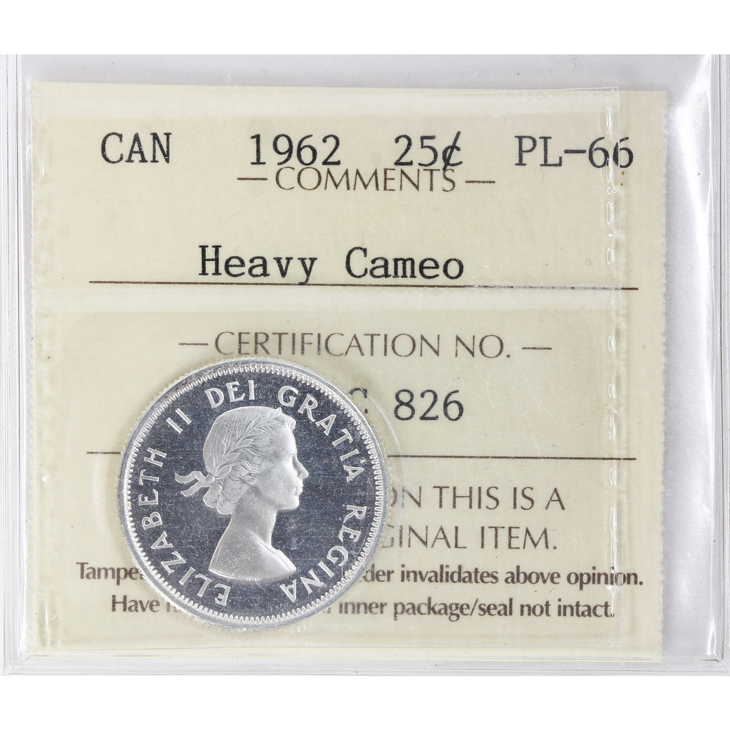 1962 Canada 25-cents ICCS Certified PL66 Heavy Cameo
