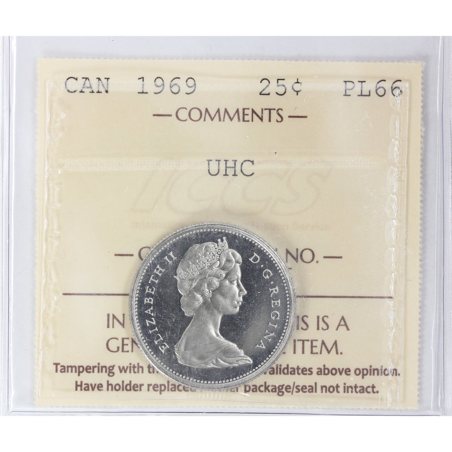 1969 Canada 25-cents ICCS Certified PL66 Ultra Heavy Cameo