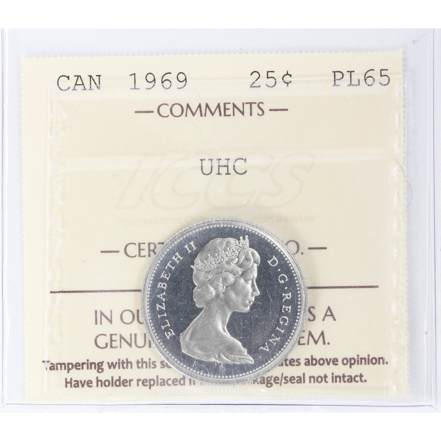 1969 Canada 25-cents ICCS Certified PL65 Ultra Heavy Cameo