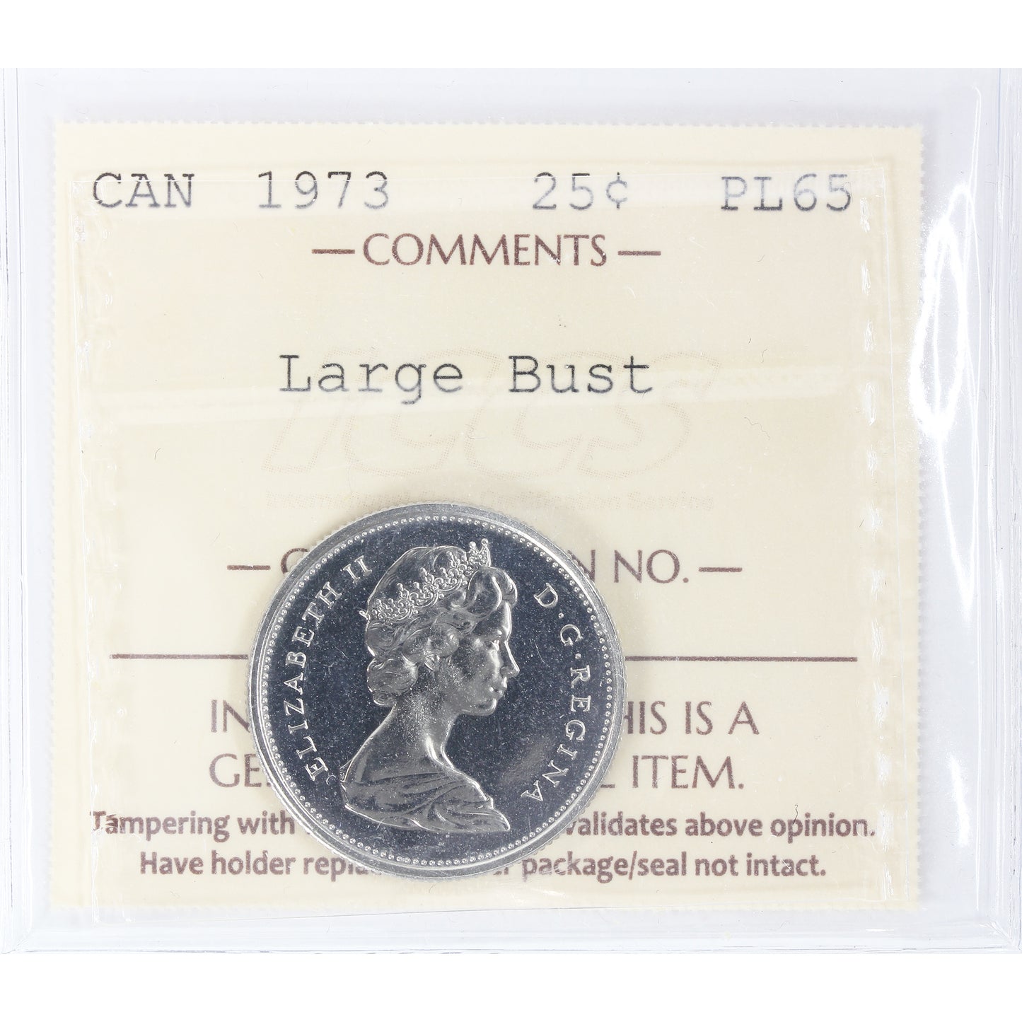 1973 Large Bust Canada 25-cents ICCS Certified PL65