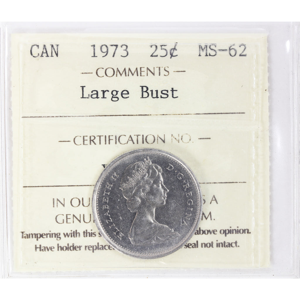 1973 Large Bust Canada 25-cents ICCS Certified MS62