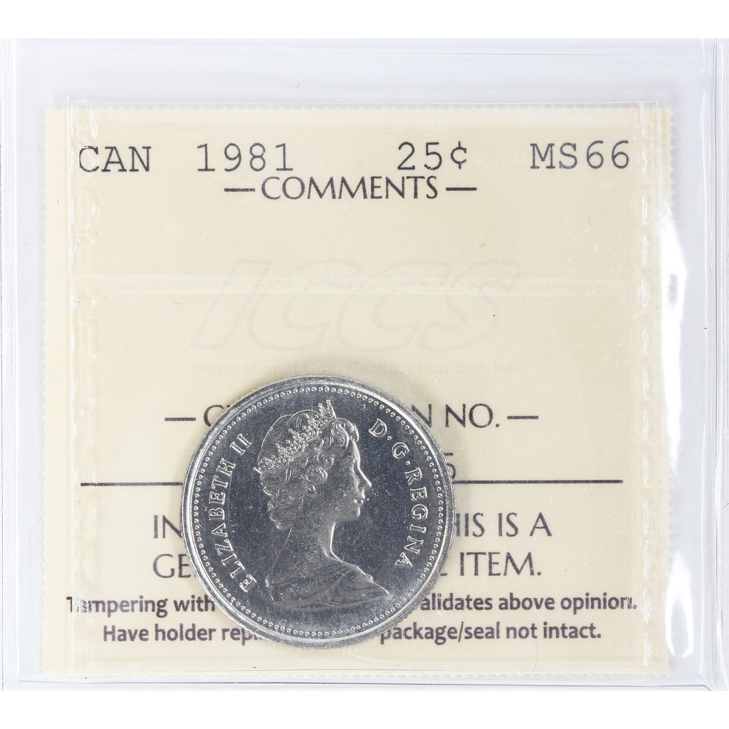 1981 Canada 25-cents ICCS Certified MS-66