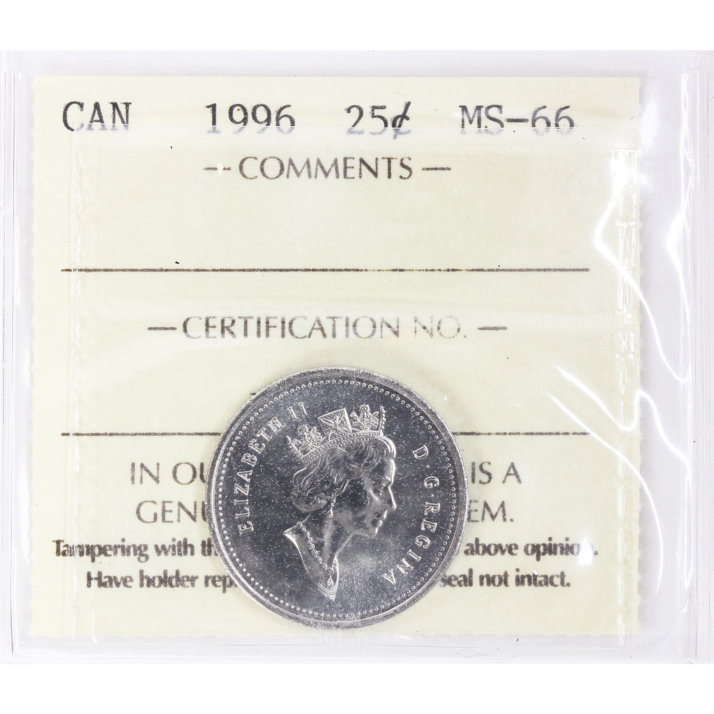 1996 Canada 25-cents ICCS Certified MS66