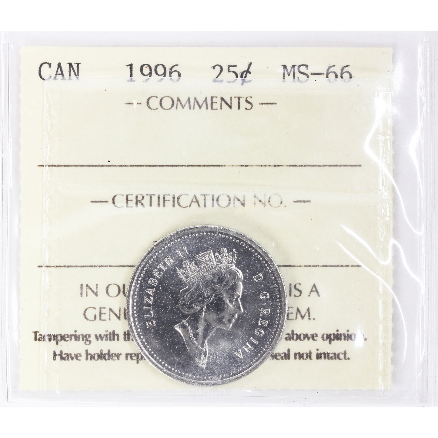 1996 Canada 25-cents ICCS Certified MS66