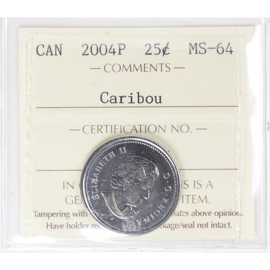 2004P Caribou Canada 25-cents ICCS Certified MS64