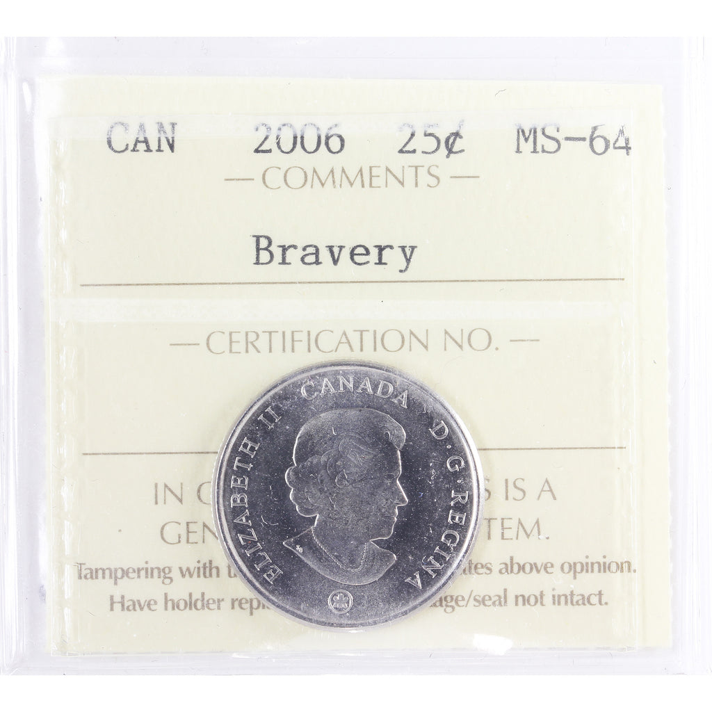 2006 Bravery Canada 25-cents ICCS Certified MS64