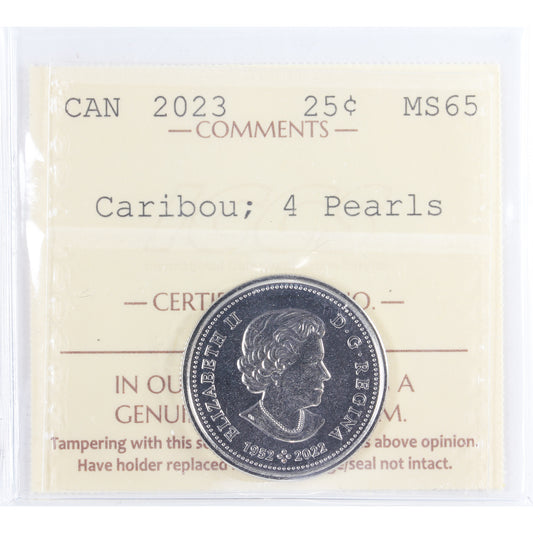 2023 4 Pearls, Caribou Canada 25-cents ICCS Certified MS-65