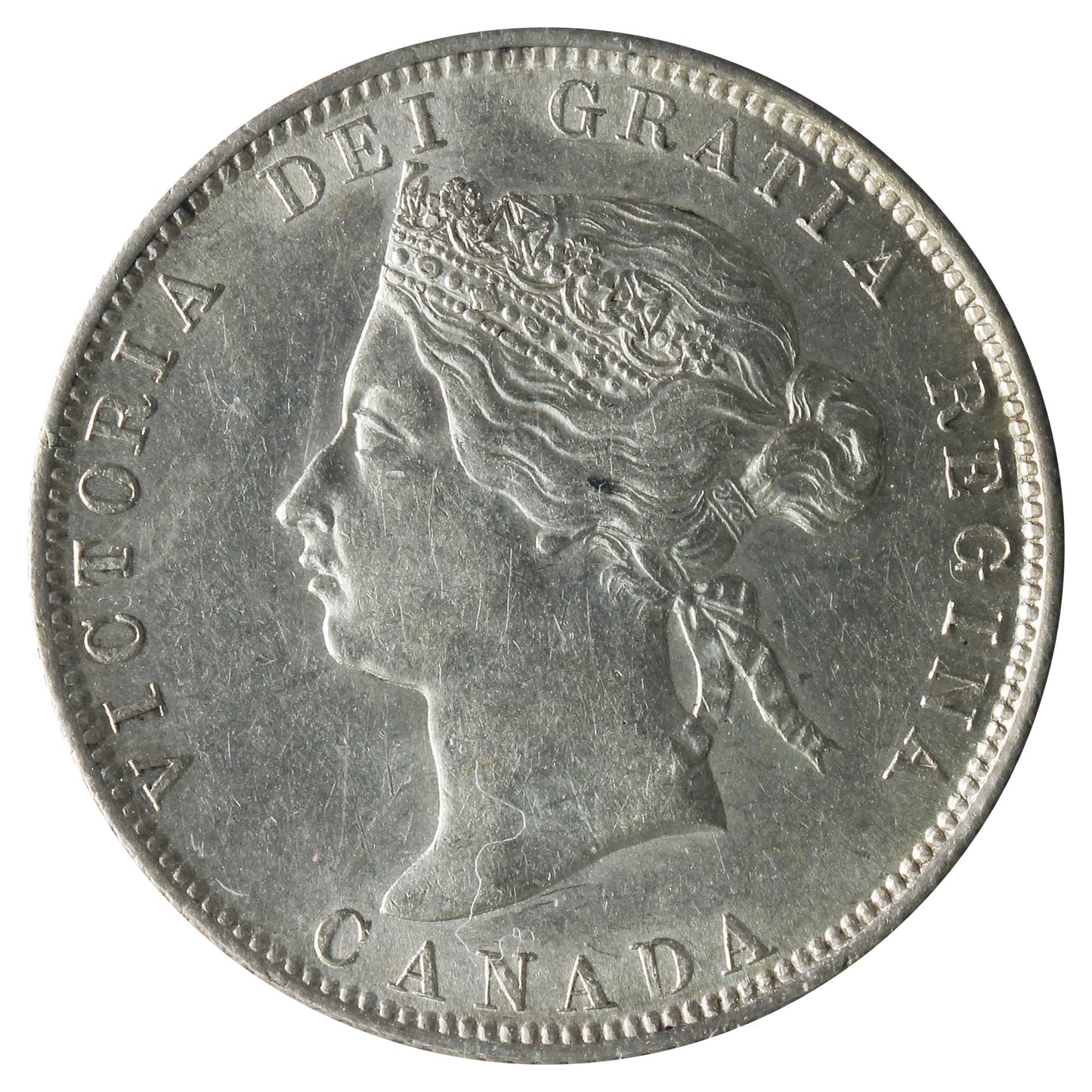 1872H 7/7, Obv. 2 Canada 25-cents ICCS Certified AU-50