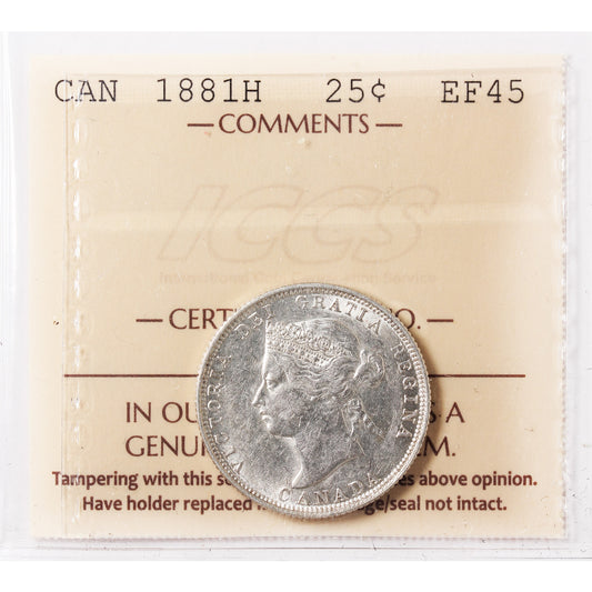 1881H Canada 25-cents ICCS Certified EF-45