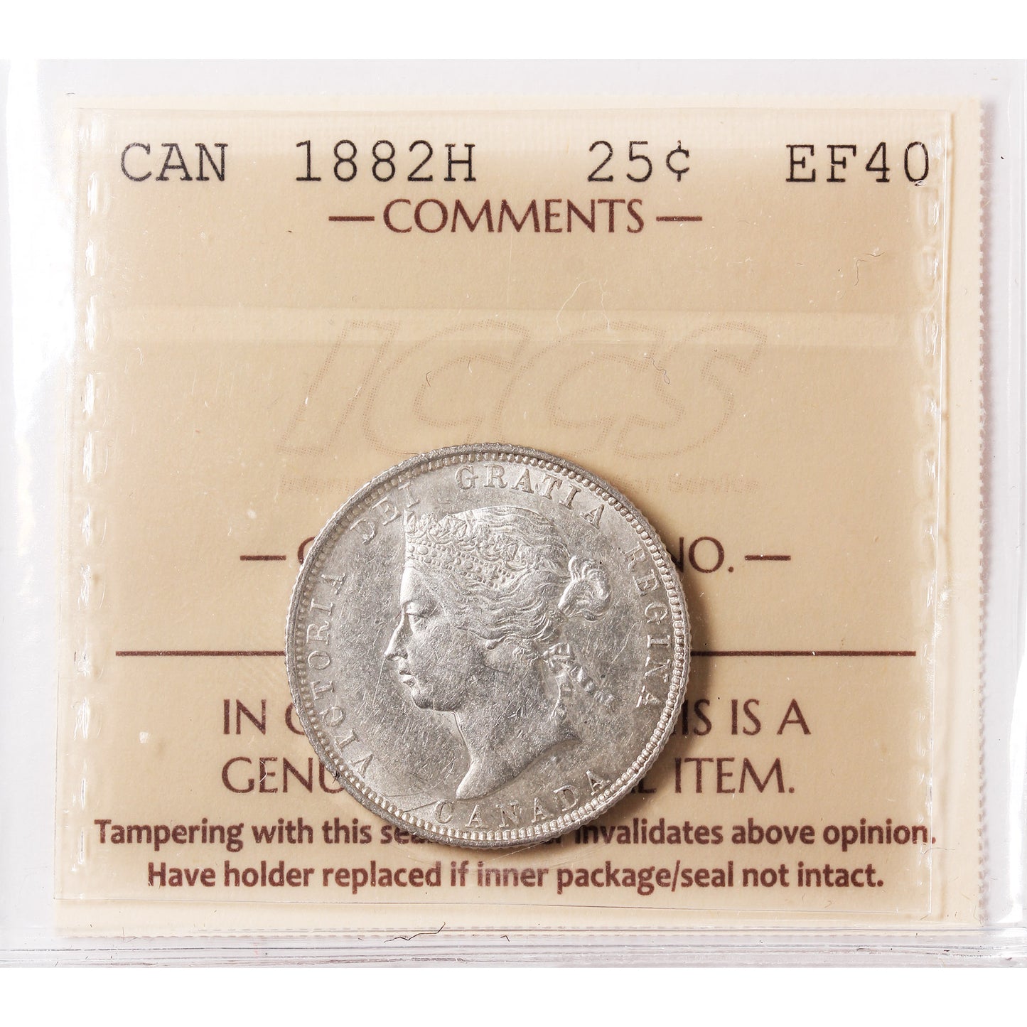 1882H Canada 25-cents ICCS Certified EF40