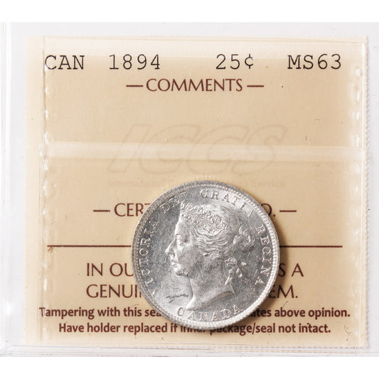 1894 Canada 25-cents ICCS Certified MS-63 (XHT 088)