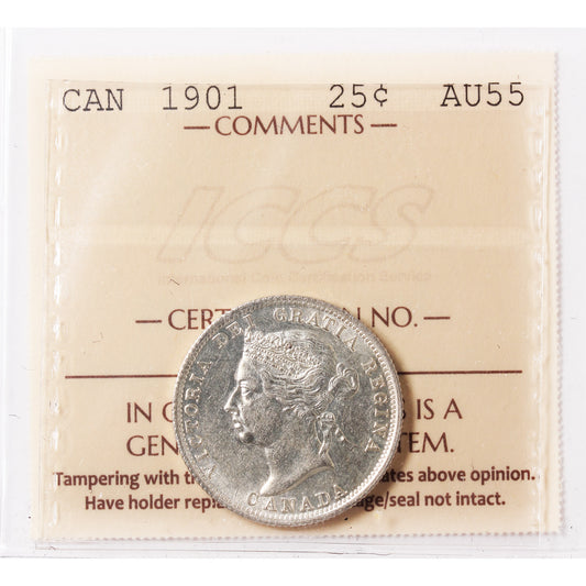 1901 Canada 25-cents ICCS Certified AU55