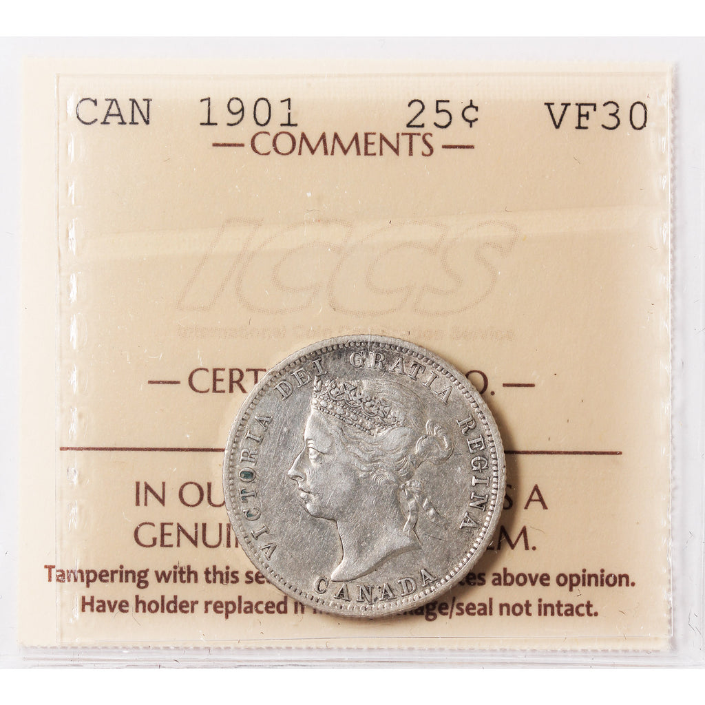 1901 Canada 25-cents ICCS Certified VF30