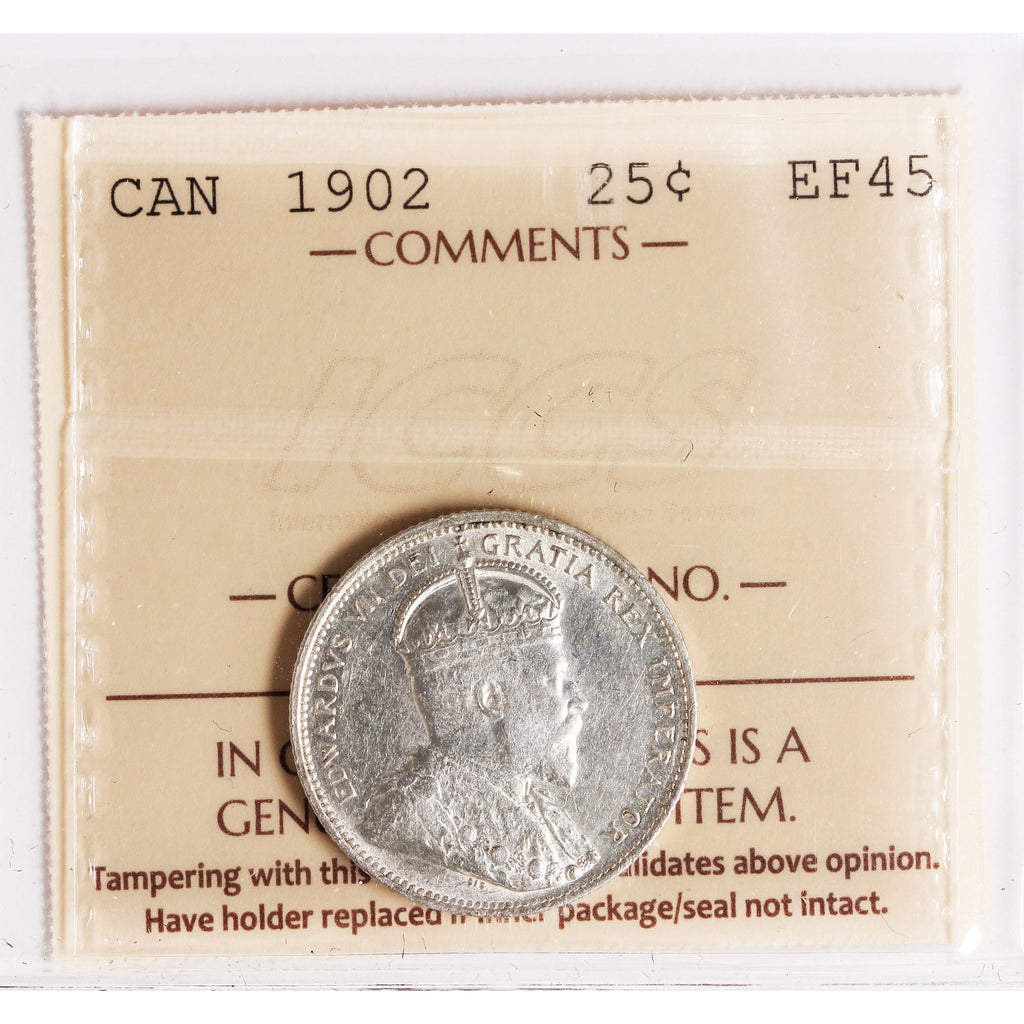 1902 Canada 25-cents ICCS Certified EF45