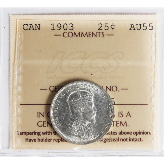 1903 Canada 25-cents ICCS Certified AU-55