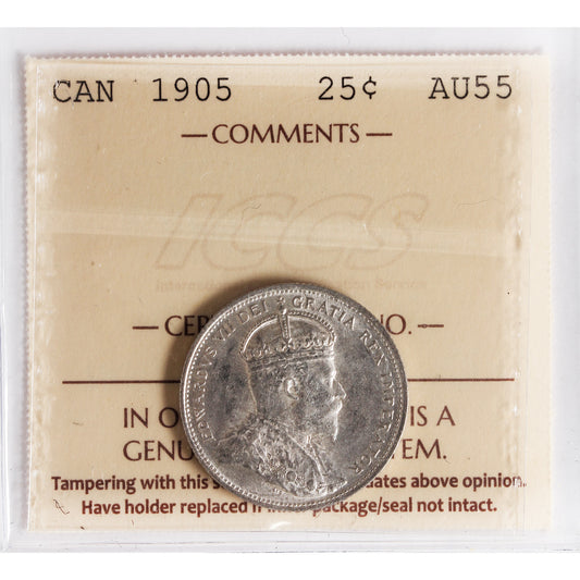 1905 Canada 25-cents ICCS Certified AU-55