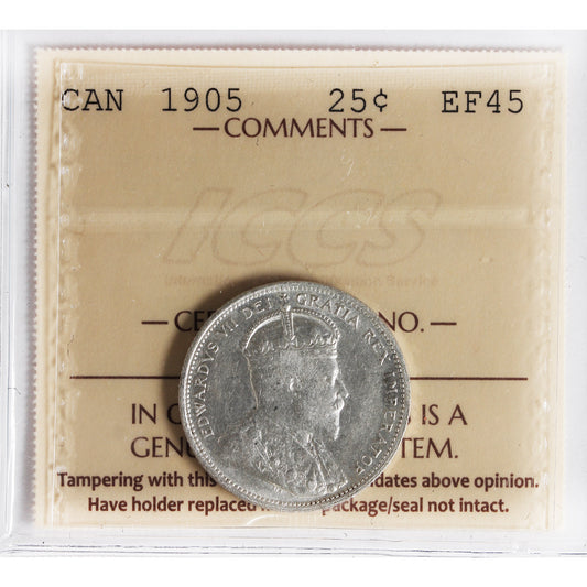 1905 Canada 25-cents ICCS Certified EF-45