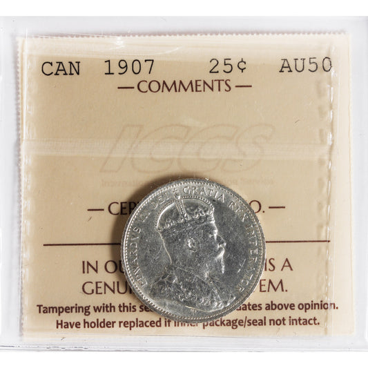 1907 Canada 25-cents ICCS Certified AU50