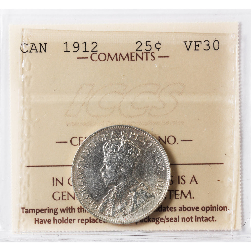 1912 Canada 25-cents ICCS Certified VF30